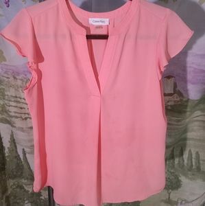 Calvin Klein peach sheer blouse